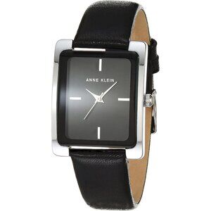 Women's Faux Leather Strap Crystal Lens Black/Silver Tone Buckle Closure Watch